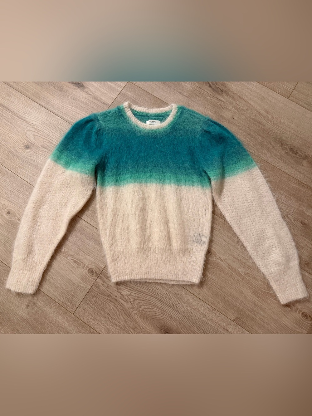 Isabel Marant Teal to Cream Ombre Mohair Crewneck Sweater